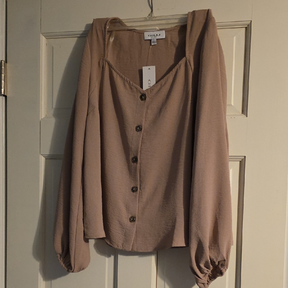 Gilli Tan Button-Up Blouse